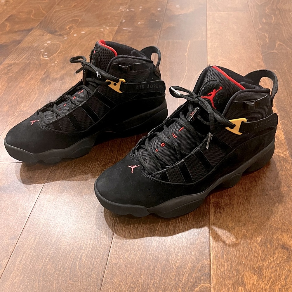 Nike Jordan 6 Rings Men Basketball Sneakers Red/Sulfur Black/Gold, Men’s Size 9